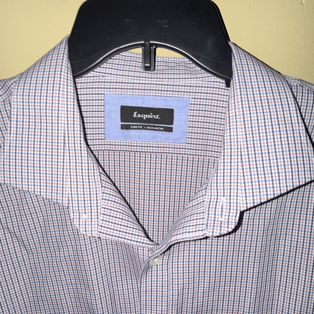 Esquire Men's Non-Iron Slim Fit Check Dress Shirt Blue/Red/White 15 34/35